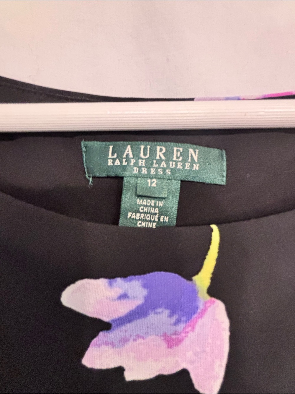 Ralph Lauren Black Midi Dress with Purple & Pink Floral Print - Picture 2 of 3